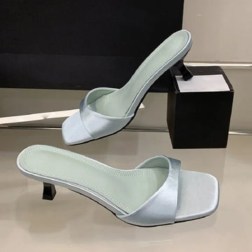 Xajzpa Summer Fashion Open Toe Women Slipper Slip On Elegant Thin Low Heel Silk Dress Ladies Slides Shoes Zapatillas De Mujer
